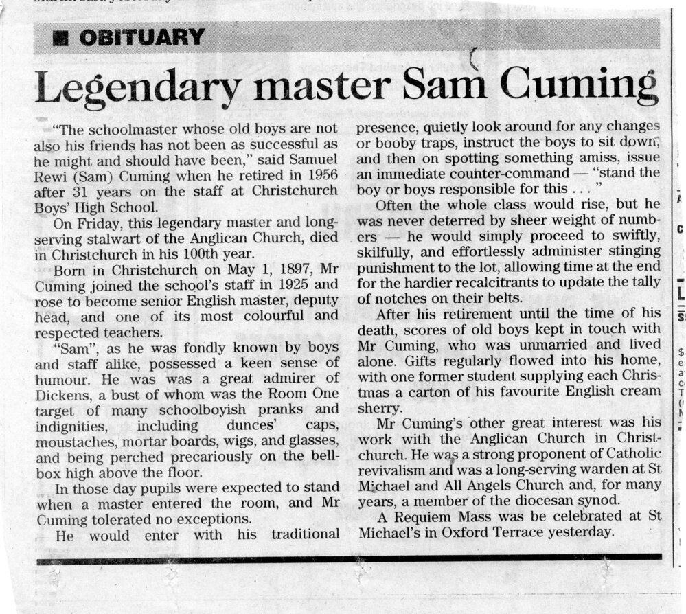 Cuming, Sam - Obituary