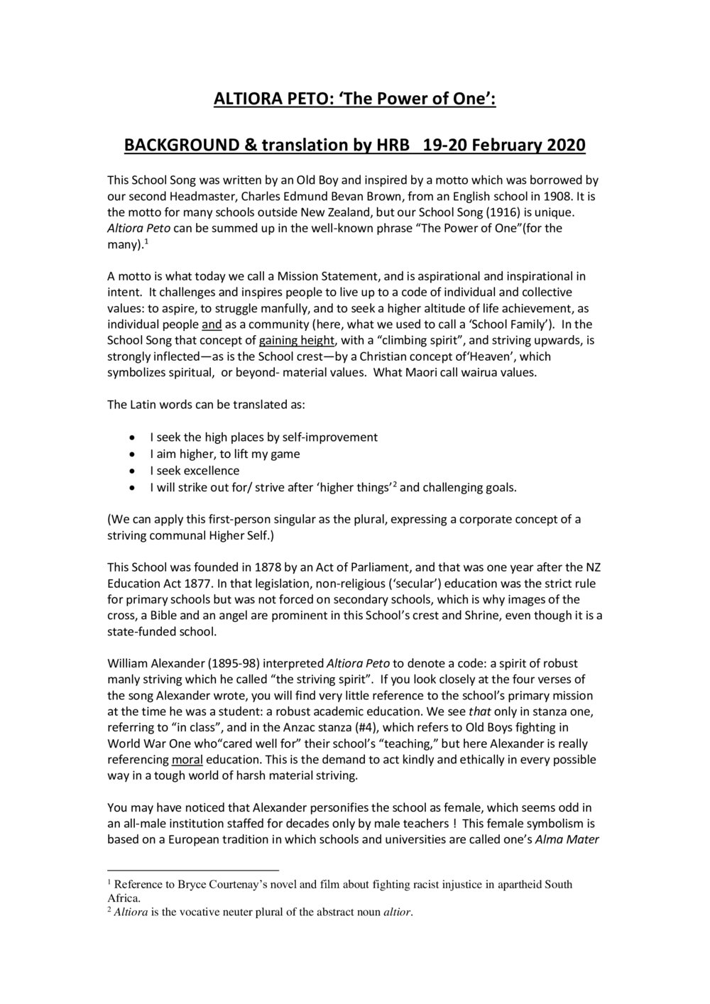 ALTIORA PETO School Song